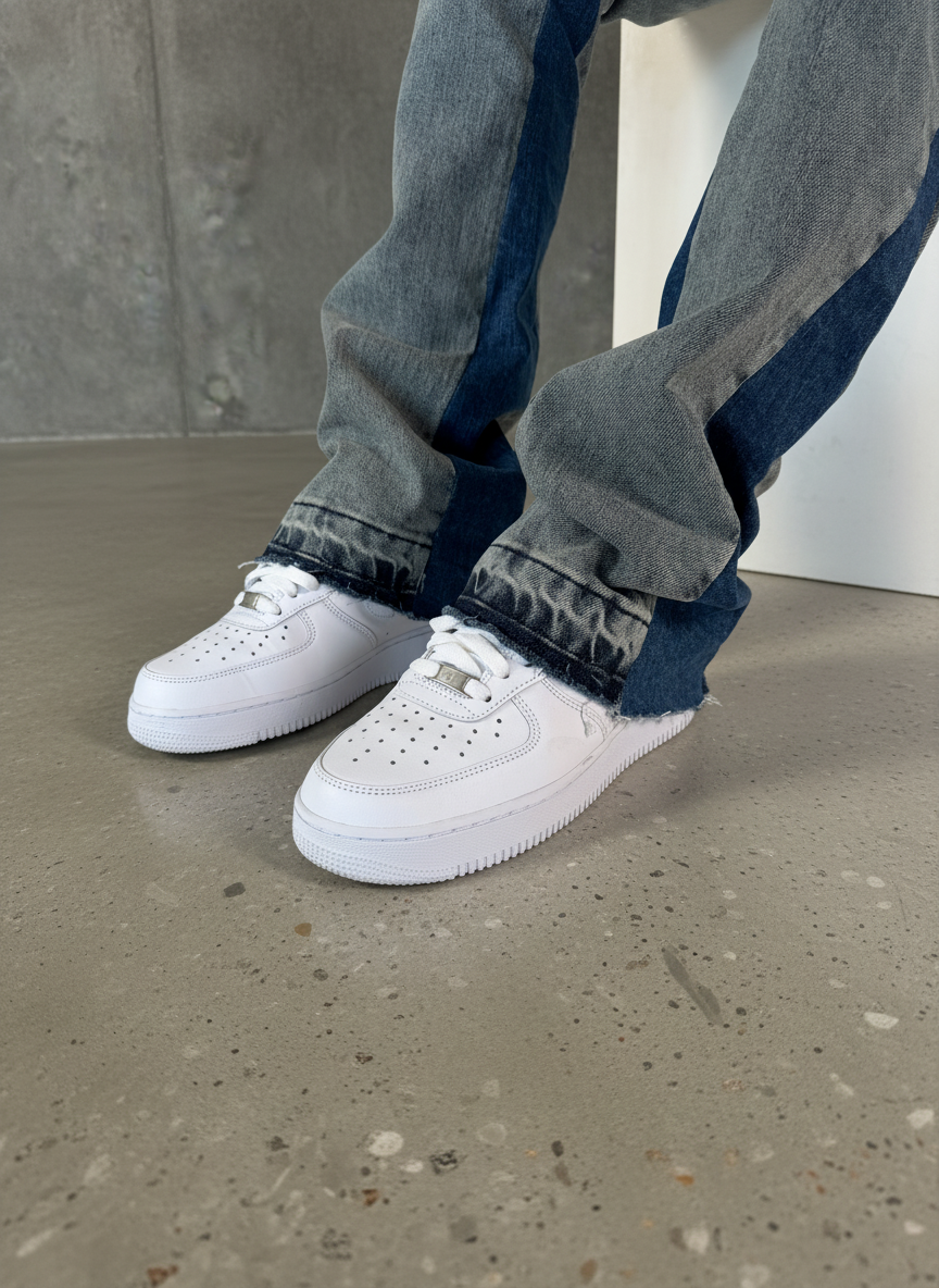 Navy Divide Flared Jeans