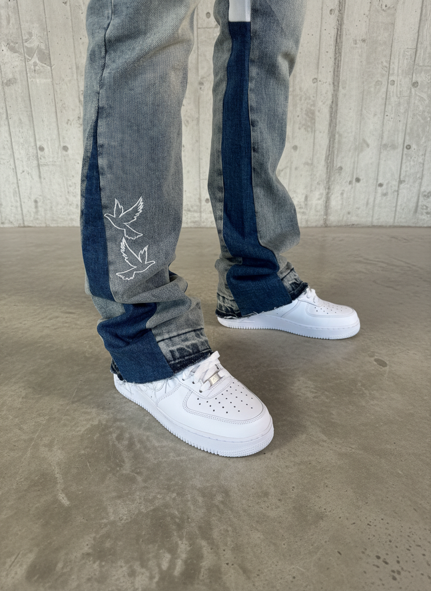 Navy Divide Flared Jeans