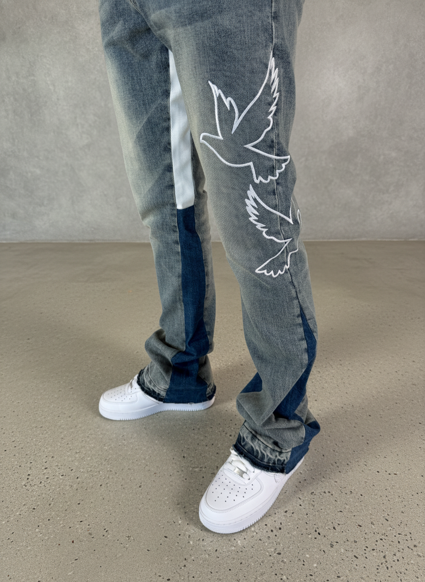 Navy Divide Flared Jeans