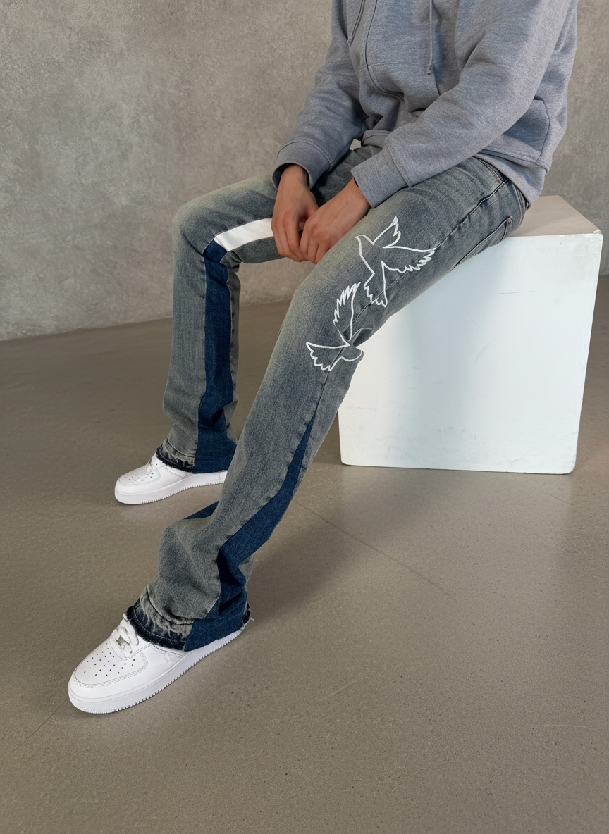 Navy Divide Flared Jeans