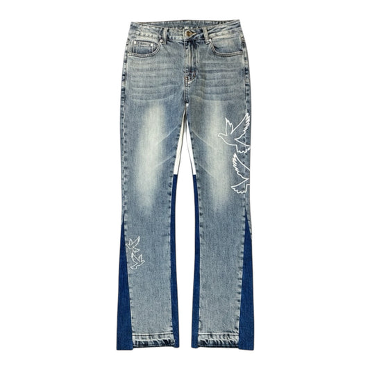 Navy Divide Flared Jeans